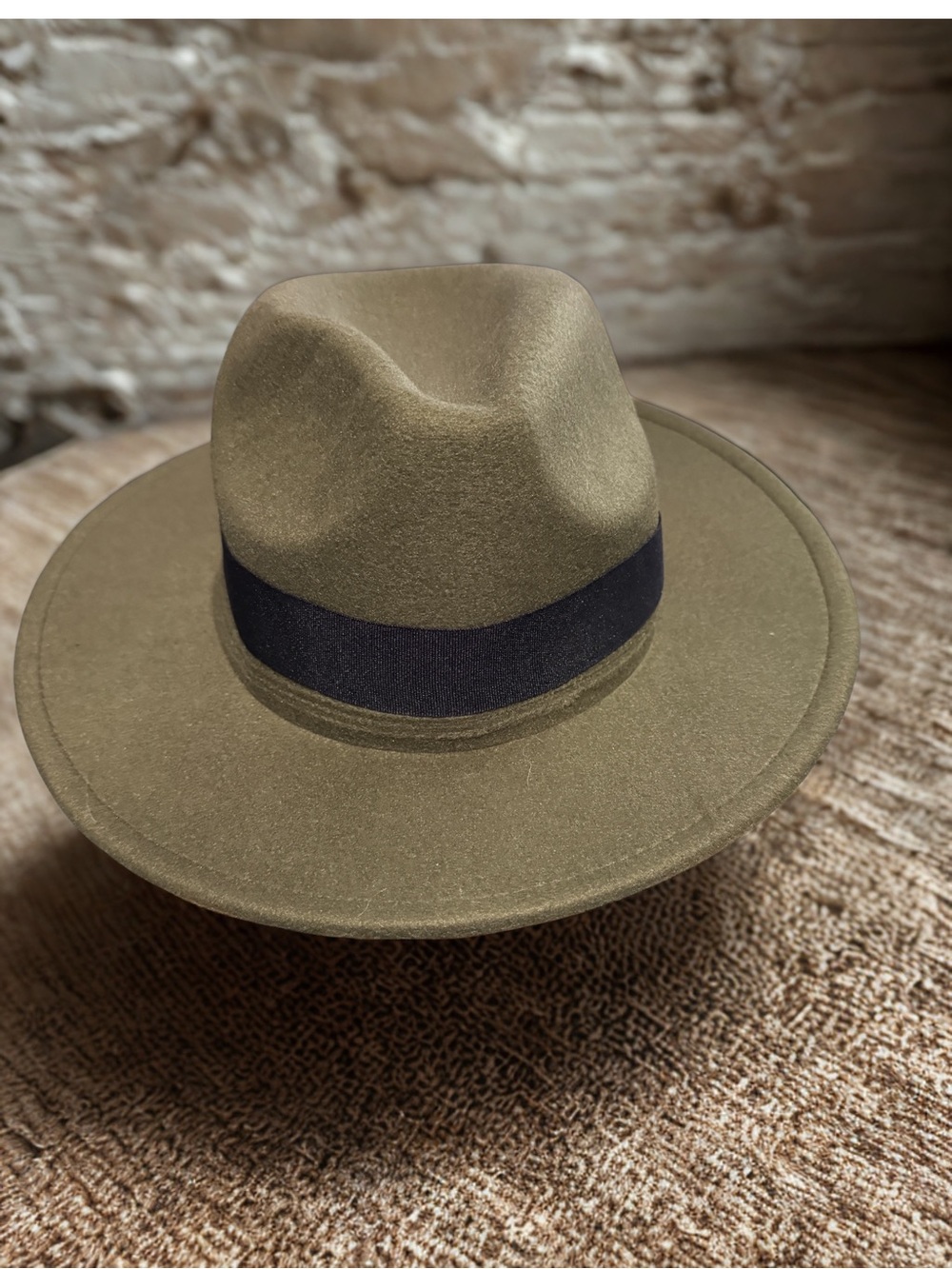 Olive Fedora Hat with Black Band